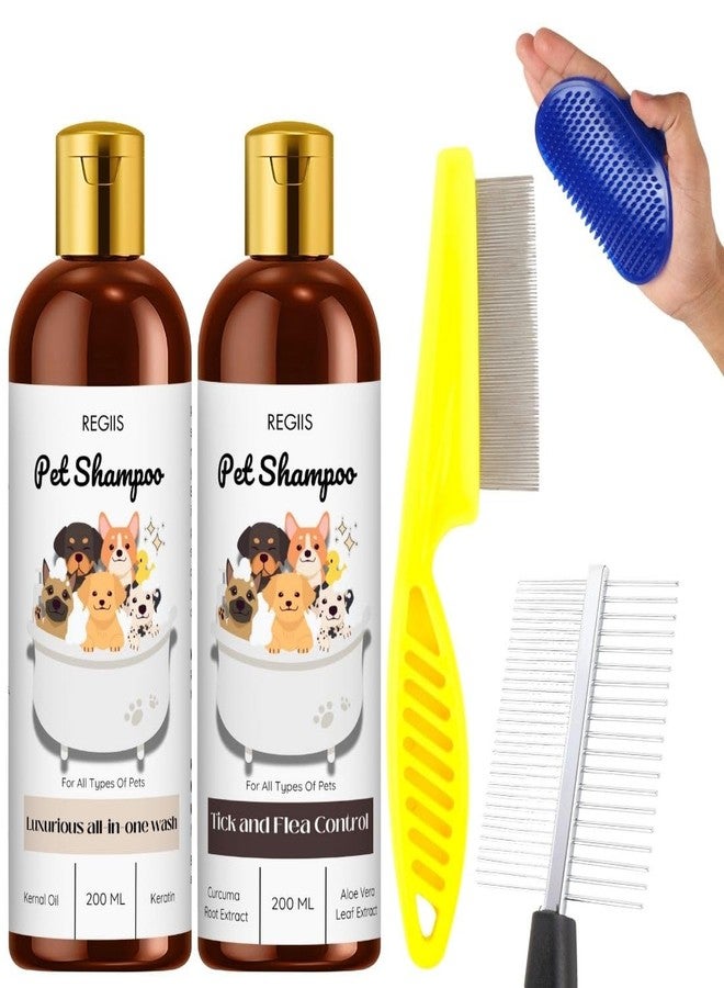 مجموعة شامبو الحيوانات الأليفة من ريجيس مع مكافحة البراغيث، غسول شامل، 200 مل، مع فرشاة ومشط للعناية بالحيوانات الأليفة (عبوة من 5 قطع) - Image 1